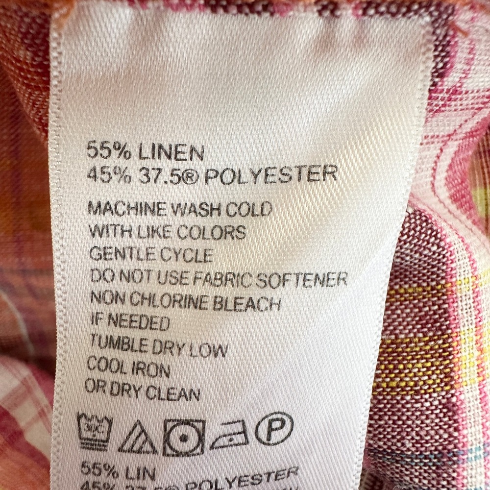 Tommy Bahama Linen Blend Plaid Long Sleeve Button Up Shirt Mens XL Coral Preppy - Picture 8 of 10